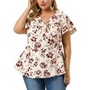 Agnes Orinda Women's Plus Size Ruffle Neck Floral Wrap Tie Waist Blouse - 2 of 4