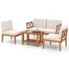 Costway 5 PCS Acacia Wood Patio Furniture Set with Cushions and 2-Tier Coffee Table - 2 of 4