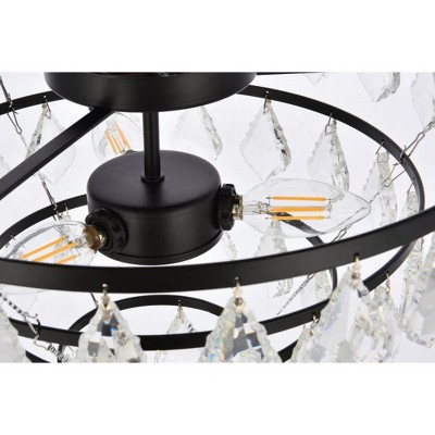 Ella 16" Black Iron and Crystal Flush Mount Light