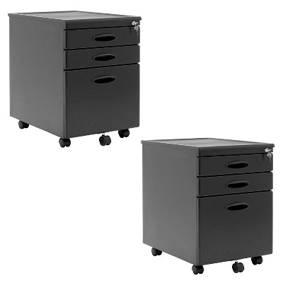 Studio Designs Mobile Office 3 Drawer Small File Storage Cabinet, Gray (2 Pack)
