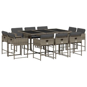 vidaXL 11 Piece Patio Dining Set with Cushions Gray Poly Rattan - 1 of 4