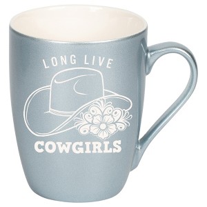 100 North Floral Western Hat 10 Ounce Frosted Blue Metallic Finish, Comfortably Fits Your Hands, New Bone China Coffee Tea Cup Mug, Long Live Cowgirls - 1 of 1