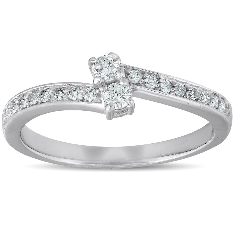 Pompeii3 1/4 Ct Two Stone Diamond Engagement Forever Us Ring White Gold Anniversary Band, 1 of 5