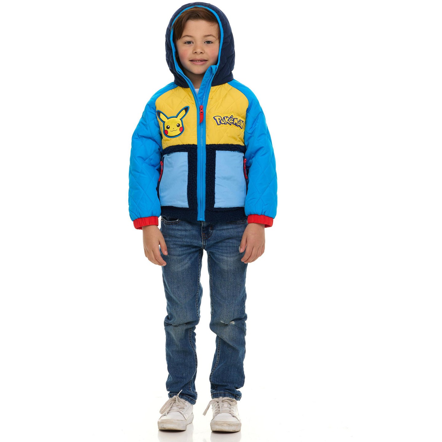 Куртка Pokemon Zip Front Hooded Graphic Coat Navy Yellow Pikachu для мальчиков, цвет: Тёмно-синий — фото 7
