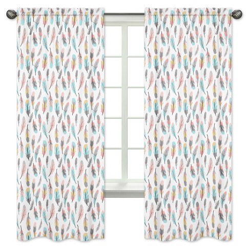 Coral Turquoise Feather Curtain Panels Sweet Jojo Designs Target