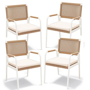Outdoor Patio Dining Chairs Set of 4, Wicker Chairs with Cushions Armrest,Metal Frame for Garden, Porch, Lawn and Poolside - 1 of 4