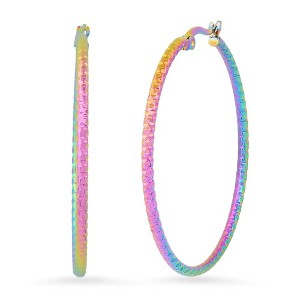 Steeltime Ladies multi ip stainless steel diamond cut hoop earrings - 1 of 4