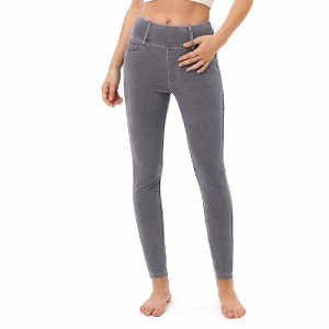 Women's Jeans High Waist Faux Denim Leggings with Pockets - 1 of 4