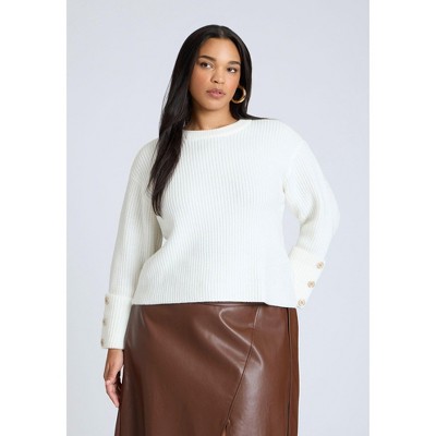 ELOQUII Women's Plus Size Buttoned Sleeve Sweater