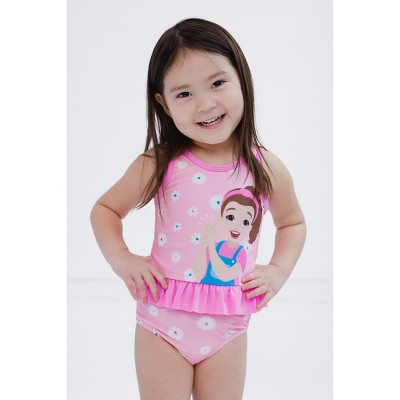Ms. Rachel Little Girls UPF 50+ Peplum Tankini Top and Bikini Bottom Swim Set Pink — фото 2