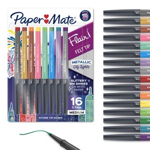 Paper Mate Flair City Lights 16pk Felt Pens 0.7mm Medium Tip Metallic Multicolored: Porous Point, Durable, Fade-Resistant - 1 of 4