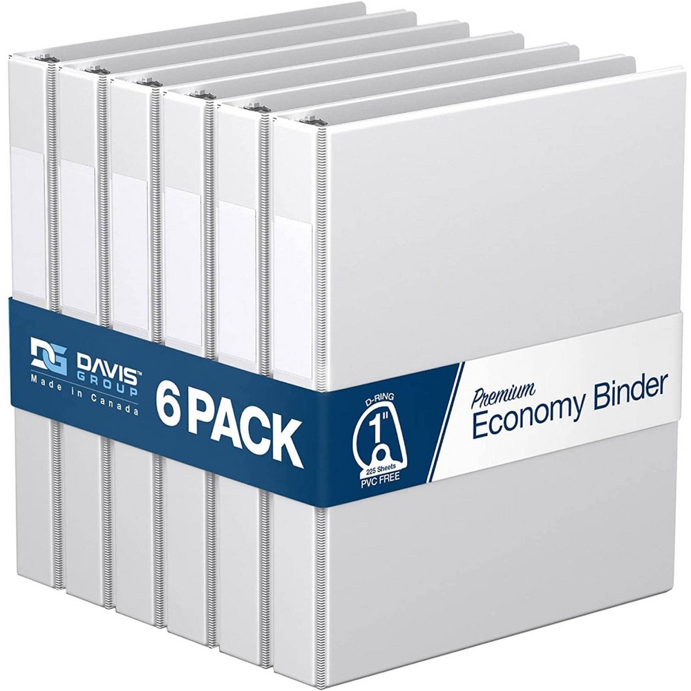 Davis Group 6pk 1" Premium Economy Round Ring Binders White: 3-Ring, Hard Cover, 225 Sheet Capacity, 2 Pockets, Polypropylene