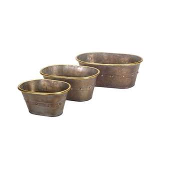 Melrose Set of 3 Decorative Tin Tubs with Gold Accents Table Top Decorations
