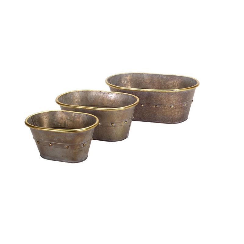 Melrose Set of 3 Decorative Tin Tubs with Gold Accents Table Top Decorations, 1 of 2