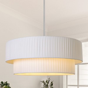LamQee 3-Light Modern Drum Chandelier 2-Tier Semi-Flush Mount Pendant Light Fixtures with Fabric Lampshades - 1 of 4