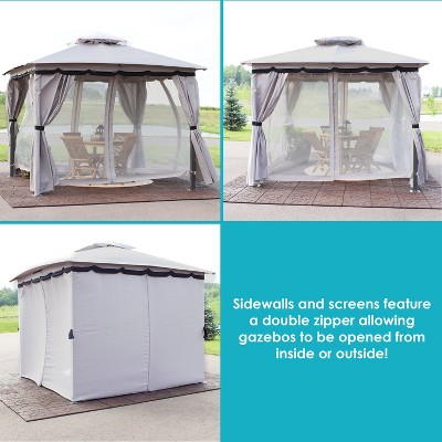 Gray 10' x 10' Soft-Top Patio Gazebo with Screens and Privacy Walls