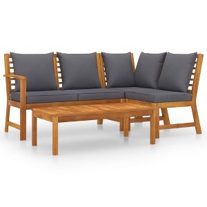 vidaXL Outdoor 4-Piece Patio Lounge Set with Coffee Table, Solid Acacia Wood with Oil Finish, Dark Gray Cushions, Weather Resistant Polyester Covers - 1 of 4