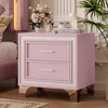 HDZNVF Mid Century Vintage Nightstand with Silver Glitter Strip Decor and Metal Legs, Velvet Bedside Table with 2 Drawers, Pink - 4 of 4