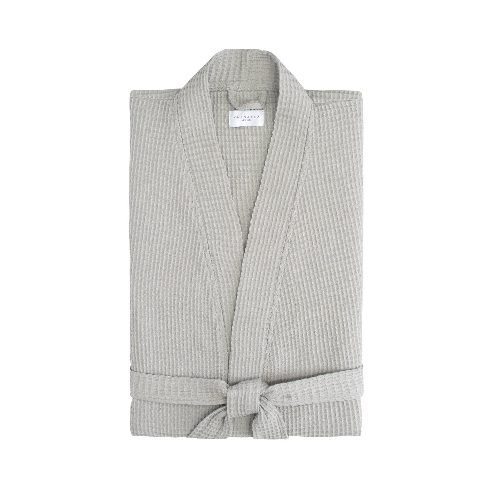 L/XL Relaxed Honeycomb Robe Gray - Cassadecor: Unisex Cotton Waffle Weave, Midweight, Long Sleeve, V Neck