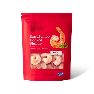 Peeled & Deveined Tail On Cooked Shrimp - Frozen - 16-20ct/16oz - Good & Gather™