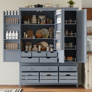 73" H Wooden Freestanding Kitchen Pantry Cabinet,Large Kitchen Storage Cabinet,Cabinet with Drawers,Door Shelves and Pull-Out Trays-Coolbibila - 1 of 4