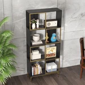 4 Tier Bookshelf, Modern Bookcase For CDs Books Movies, Asymmetrical Book Storage Organizer Space-Saving For Living Room Bedroom Office Kitchen - 1 of 4