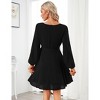 Clearlove Women Mini Dress  Wrap V Neck Long Sleeve Waist Tie Dress Layerd Flowy Flutter Skater Dress - 4 of 4