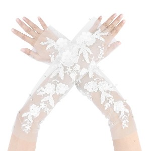 INSPIRE CHIC Women's Lace Floral Pearl Bowknot Polka Point Arm Fingerness Length Sleeves for Elegant Bridge Wedding Gloves 1 Pair - 1 of 4