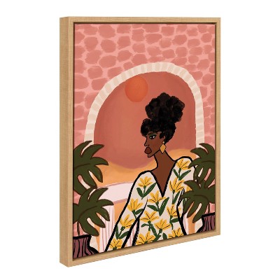 Desert Wanderer Lady Abstract Canvas Wall Art with Natural Frame