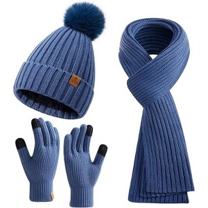 ZUPPAD Womens Long Scarf Gloves and Hat Set Cold Weather Hat Scarf Glove Set for Women Winter Beanie Hats with Pom Pom Hat and Glove Sets - 1 of 4