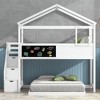 Kumasinova Twin-Over-Full House Bunk Bed with Storage Staircase & Blackboard – Pine Wood Bed Frame, Pitched Roof + Window, Fence-Shaped Guardrails - 2 of 4