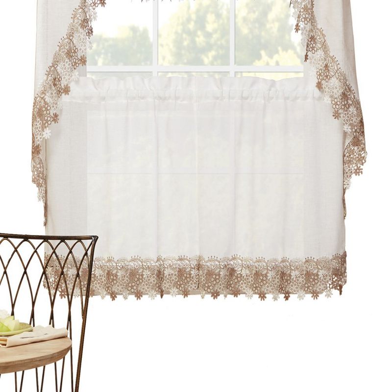 Collections Etc Lillian Floral Lace Trim Window Curtains, Single Panel,, 1 of 5