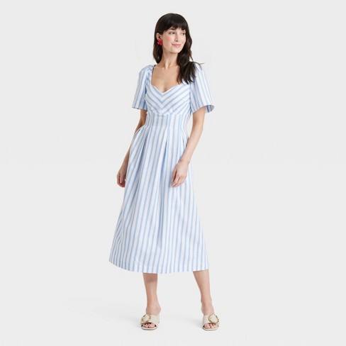 White blue shops striped dress