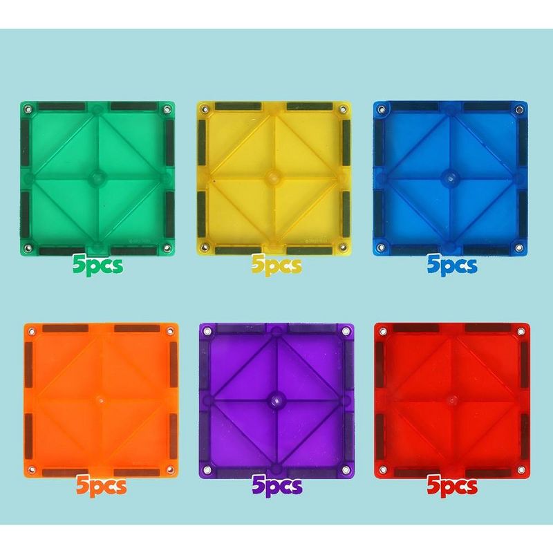 Playmags 30 Piece Starter Kit Squares Set: Now with Stronger Magnets, Sturdy, Super Durable Magnetic Tiles with Vivid Clear Colors STEM Toys for Kids, 3 of 4