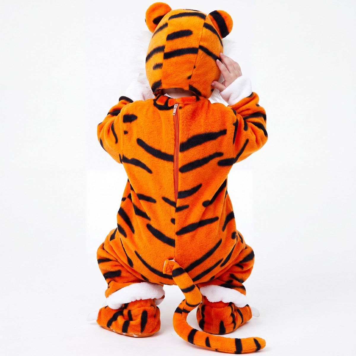 Joyfy Baby Halloween Costume Tiger Jumpsuit with Tail, Toddler One Piece Animal Suit with Hat for Halloween Dress Up Party - thumbnail 7