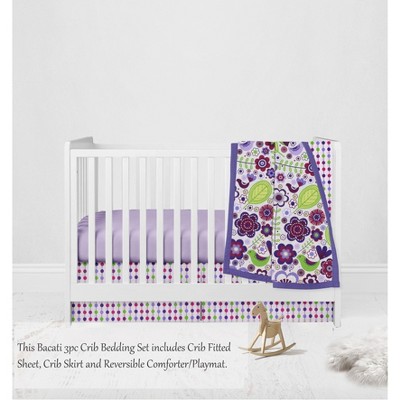 Bacati - Botanical Floral Birds Purple Multicolor 3 pc Crib Bedding Set