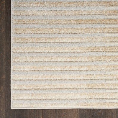 Beige Silver Striped 5' x 7' Synthetic Area Rug