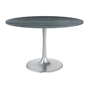 HomeRoots 48" Gray and Silver Marble and Aluminum Pedestal Base Round Top Dining Table - 1 of 4