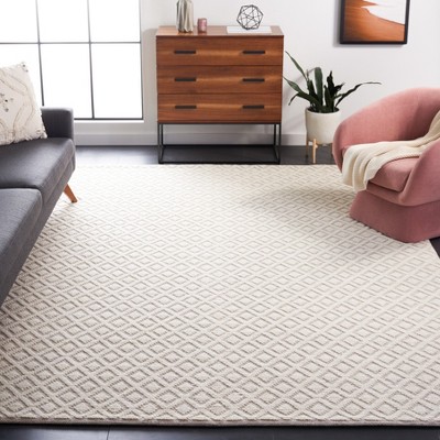 Ivory and Red Hand-Knotted Wool Rectangular Area Rug, 9' x 12'