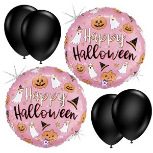 LoonBalloon 2-Pcs Standard Halloween Disco Holographic Foil Balloons with 4 Latex Balloons – Spooky Party Decoration Set - 1 of 4