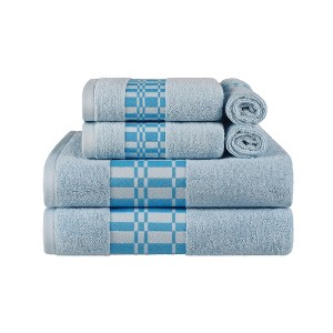 100% Cotton Medium Weight Geometric Border 6 Piece Assorted Bathroom Towel Set by Blue Nile Mills - 1 of 4
