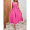 Women's Maternity Dress Casual Summer Round Neck Short Sleeve Smocked High Waist Maxi Dress with Pockets - 3 of 4