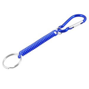 Unique Bargains Carabiner Hook Elastic Plastic Coil Keyring Keychain Strap Rope Blue - 1 of 4
