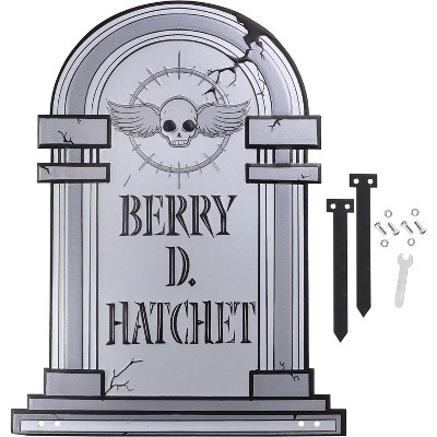 3D Metal Ghost Halloween Tombstone -Berry D Hatchet (Large 17" w Stakes) Durable, Weather Rust Proof - Lawn Decor- No Flimsy Graveyard Headstones