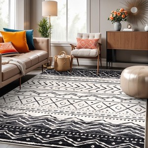 Lahome Machine Washable Moroccan Print Floor Mat-Boho Ultra Thin Soft Rug for Living Room, Bedroom, or Dorm - 1 of 4