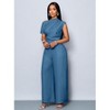 Women's Wear Commuting Elegance Daytime Outing Casual Simple Apricot Off-Shoulder Asymmetrical Neckline Shoulder Pleats Short Sleeve Wide Leg Jumpsuit - 3 of 4