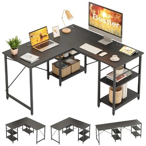 Bestier 55'L-Shaped Corner Computer Desk With Storage Shelf, 3 Cable Holes - 1 of 4