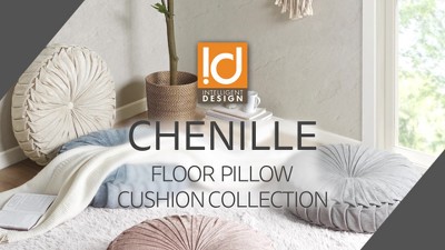 Gray Poly Chenille Round Floor Pillow with Tufted Button