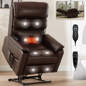 Electric Power Lift Recliner Armchair with Heat and Massage, Dual Motor Faux Leather Reclining Chairs with Infinite Position - Cuddlewood - 1 of 4