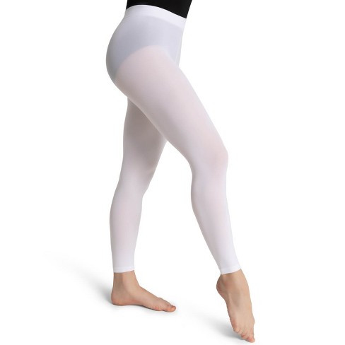 Capezio White Women's Footless Tight W Self Knit Waist Band, Large